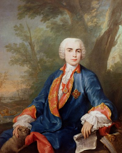 Retrato de Carlo Broschi, chamado &39;Il Farinelli&39;, cantor de castrato italiano de Jacopo Amigoni